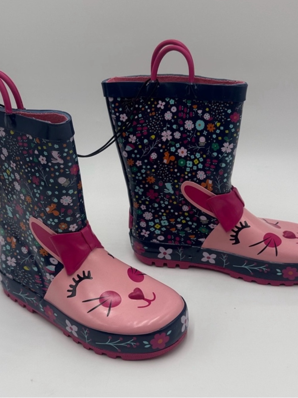 Girls Floral Bunny Rain Boots - Pink & Navy - Picture 3 of 9